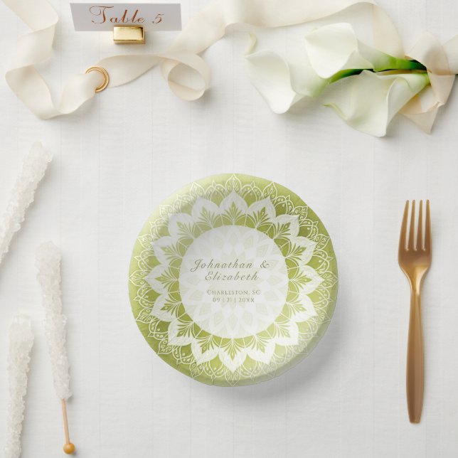 Green Lace Mandala Wedding Paper Bowls (Wedding)