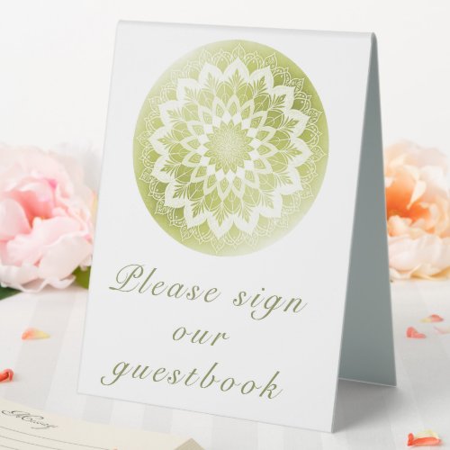 Green Lace Mandala Wedding Table Tent