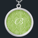 Green Lace Monogram Sterling Silver Necklace<br><div class="desc">Beautiful  Lace Sterling Silver Necklace - background color can be changed..  Great as a wedding favor,  wedding gift,  birthday gift or holiday gift.</div>
