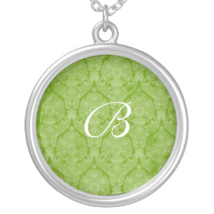 Green Lace Monogram Sterling Silver Necklace