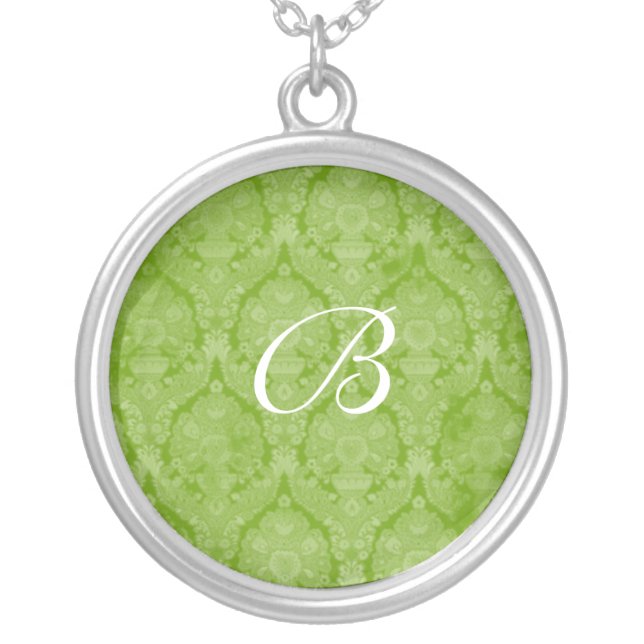 Green Lace Monogram Sterling Silver Necklace (Front)