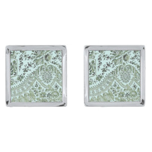 Green Lace Roses Cufflinks
