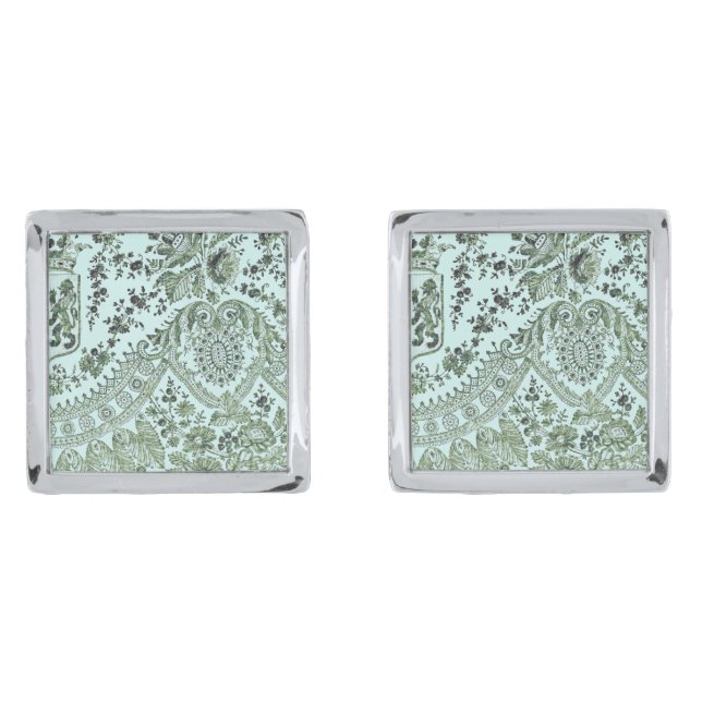 Green Lace Roses Cufflinks (Front)