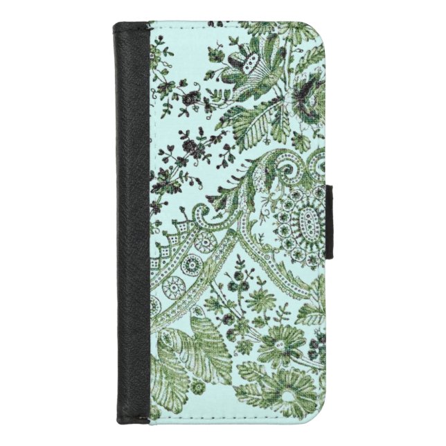 Green Lace Roses iPhone Wallet Case (Front)