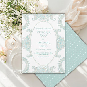 Green Lace Whimsical Vintage Wedding Invitation