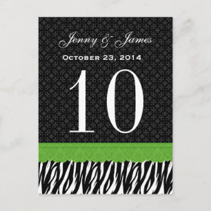 Green Lace Zebra Custom Name Wedding Table Number