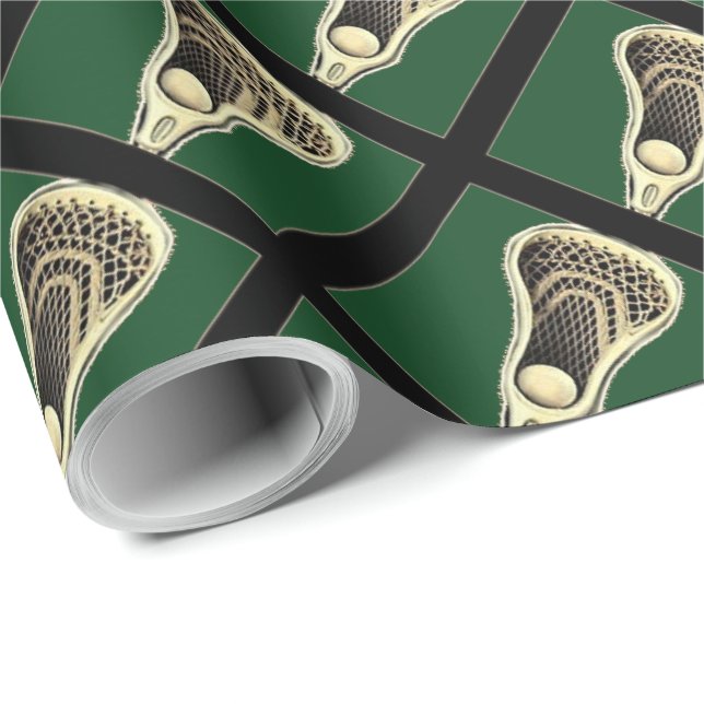 Green Lacrosse Gift Wrapping Paper (Roll Corner)