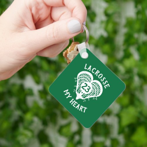 Green Lacrosse My Heart Photo Keychain