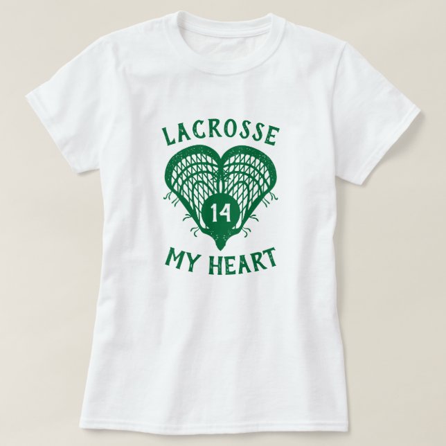 Green Lacrosse My Heart T-Shirt (Design Front)