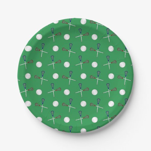 Green lacrosse pattern paper plates
