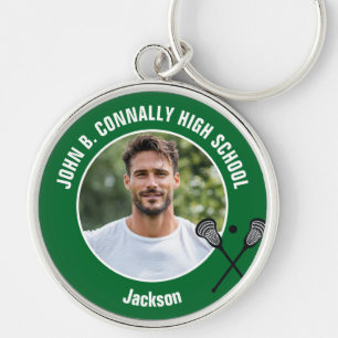 Green Lacrosse Player Photo High School Spirit Keychain