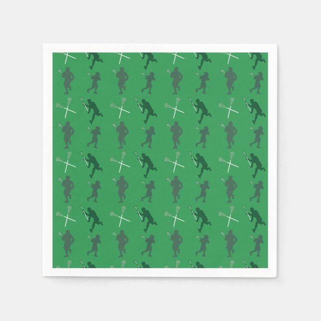 Green lacrosse silhouettes paper napkins (Front)