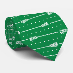 Green Lacrosse White Sticks & Dotted Lines Pattern Neck Tie