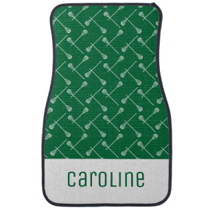Green Lacrosse White Sticks Patterned Car Floor Mat