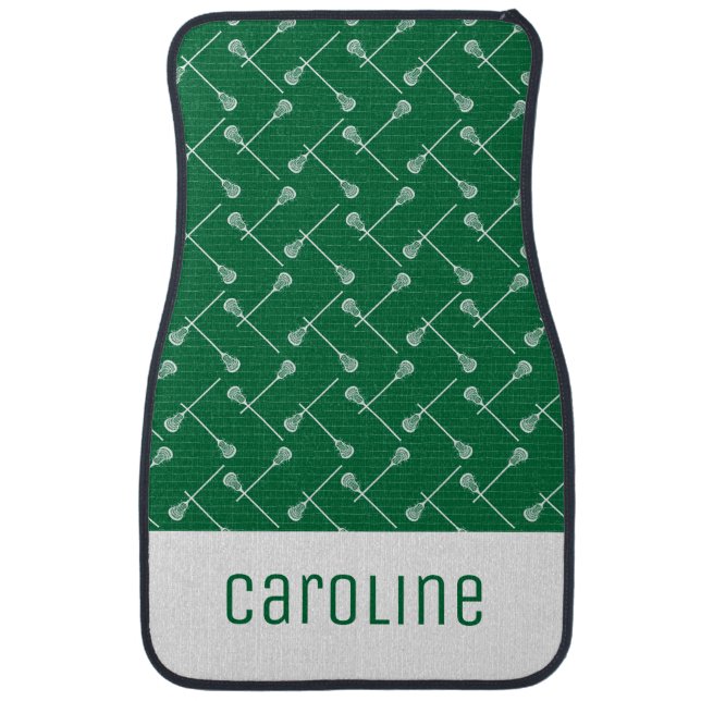 Green Lacrosse White Sticks Patterned Car Floor Mat (Front)