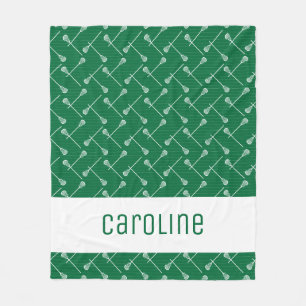 Green Lacrosse White Sticks Patterned Fleece Blanket