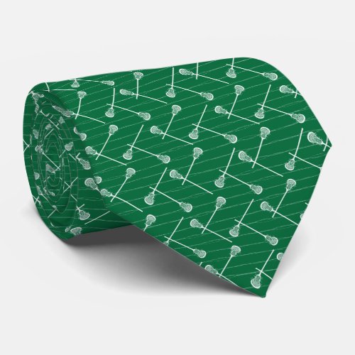 Green Lacrosse White Sticks Patterned Neck Tie