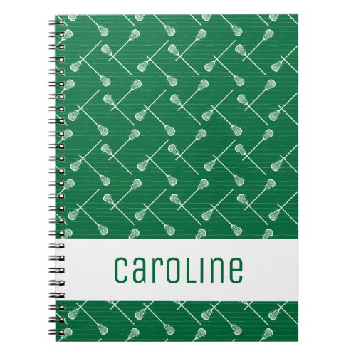 Green Lacrosse White Sticks Patterned Notebook