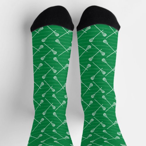 Green Lacrosse White Sticks Patterned Socks