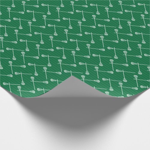 Green Lacrosse White Sticks Patterned Wrapping Paper