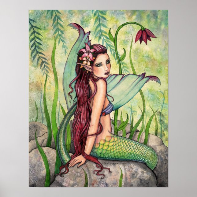 Green Lagoon Mermaid Art Poster Print (Front)