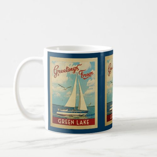 Green Lake Sailboat Vintage Travel Wisconsin Coffee Mug