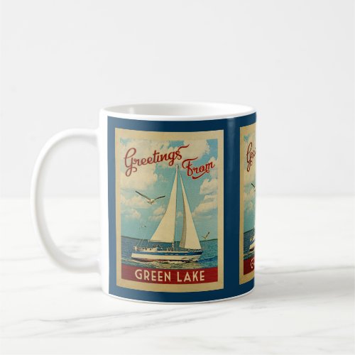 Green Lake Sailboat Vintage Travel Wisconsin Coffee Mug