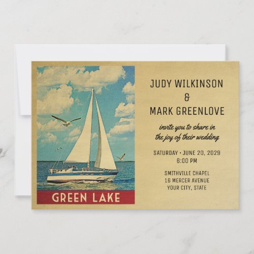 Green Lake Wedding Invitation Sailboat