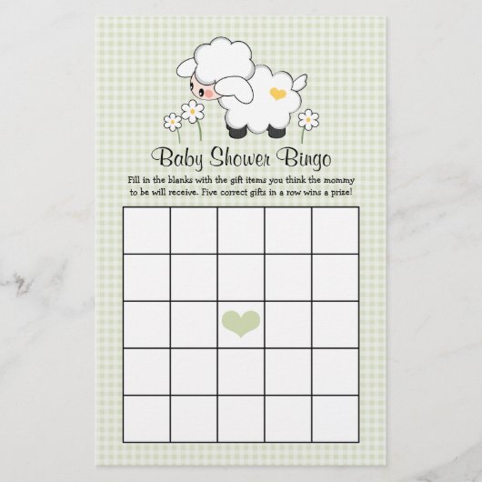 Green Lamb Baby Shower Bingo (Front)