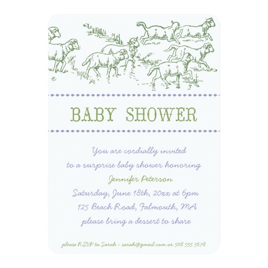 Green Lamb Baby Shower Invitation - unisex