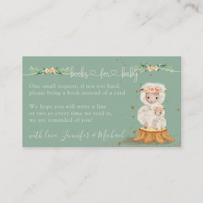 Green Lamb Sheep New Mommy Books for Baby Enclosure Card