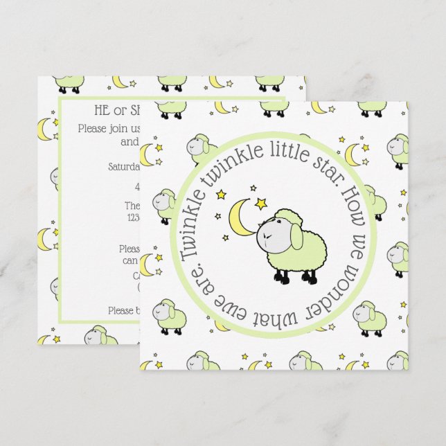 Green Lamb with Moon and Stars Gender Reveal Party Invitation (Front/Back)