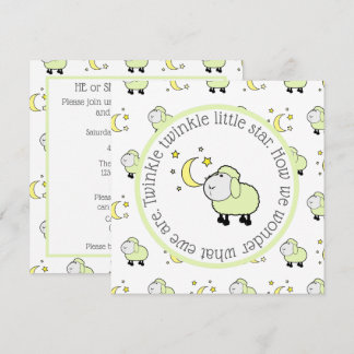 Green Lamb with Moon and Stars Gender Reveal Party Invitation