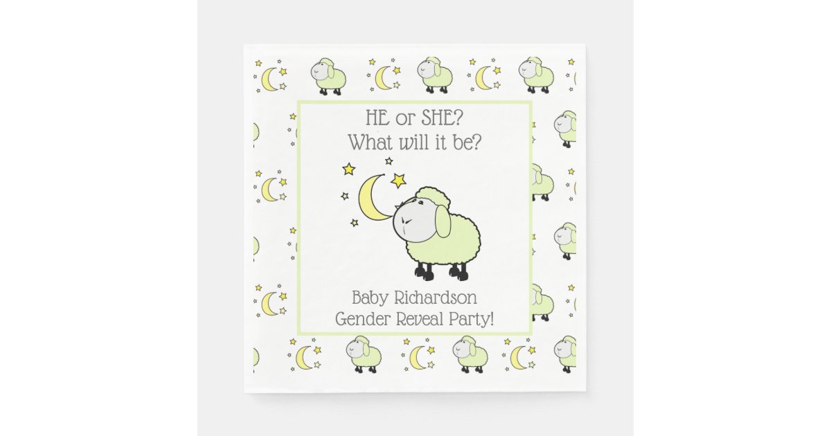 Green Lamb with Moon and Stars Gender Reveal Party Napkin | Zazzle.com