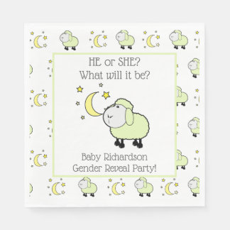 Green Lamb with Moon and Stars Gender Reveal Party Napkins