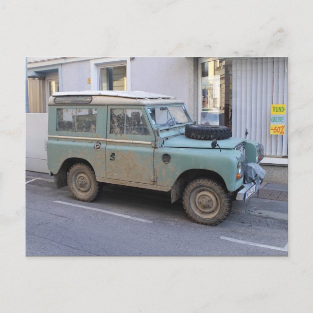 Green Land Rover Postcard (Front)