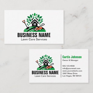 Green Landscape Logo House Tree Lawn Mower Garden Business Card