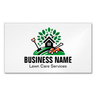 Green Landscape Logo House Tree Lawn Mower Garden Business Card Magnet