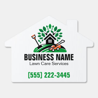 Green Landscape Logo House Tree Lawn Mower Garden Sign