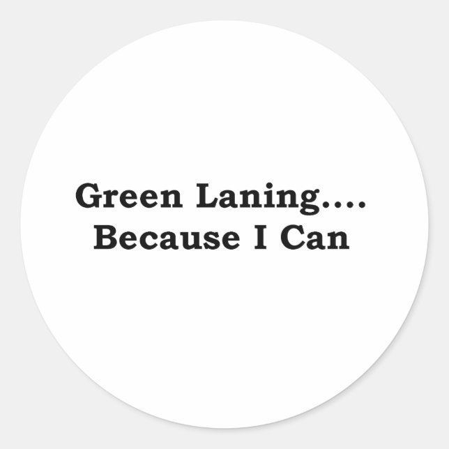 Green laning black classic round sticker (Front)