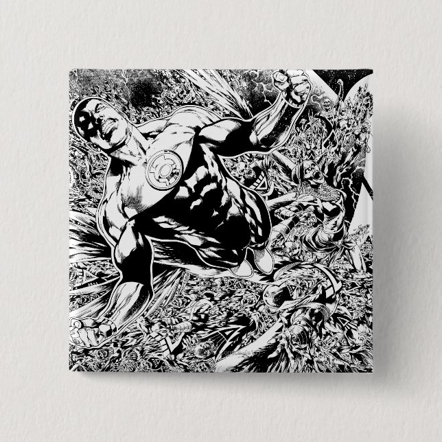 Green Lantern and the Moon - Black and White Button (Front)