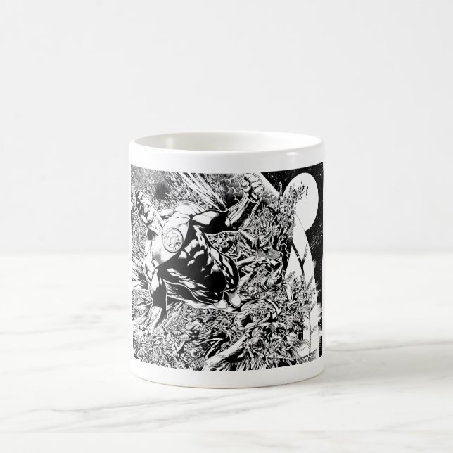 Green Lantern and the Moon - Black and White Coffee Mug (Center)