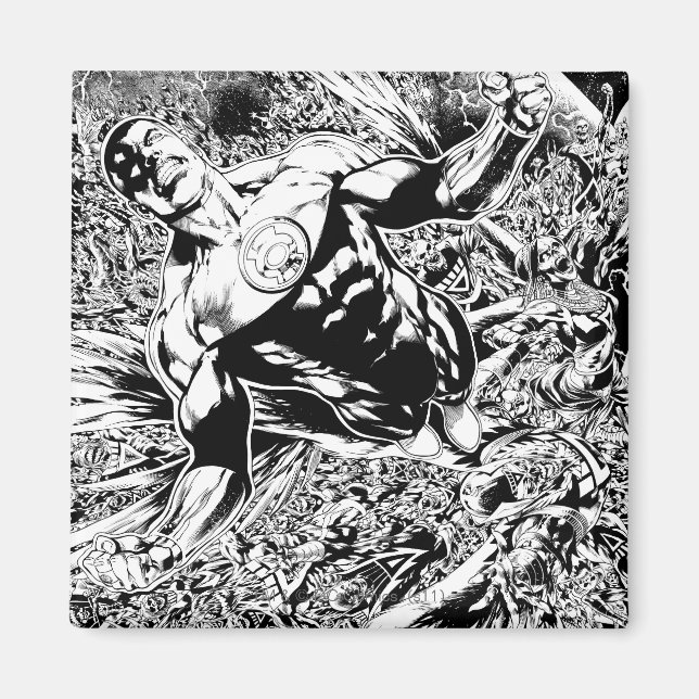 Green Lantern and the Moon - Black and White Magnet (Front)