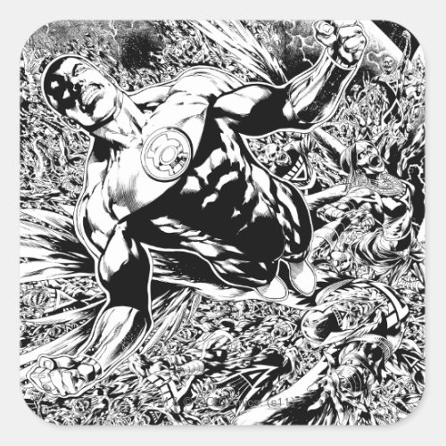 Green Lantern and the Moon _ Black and White Square Sticker