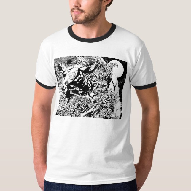 Green Lantern and the Moon - Black and White T-Shirt (Front)