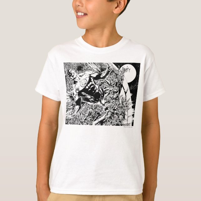 Green Lantern and the Moon - Black and White T-Shirt (Front)