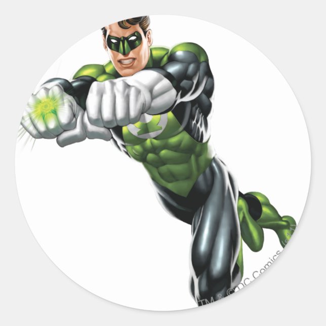 Green Lantern - Fully Rendered,  Both arms forward Classic Round Sticker (Front)