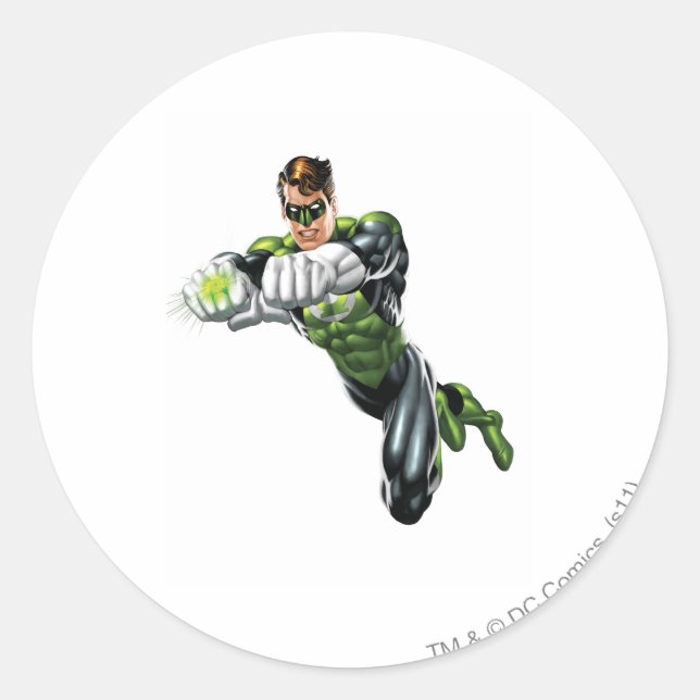 Green Lantern - Fully Rendered,  Both arms forward Classic Round Sticker (Front)