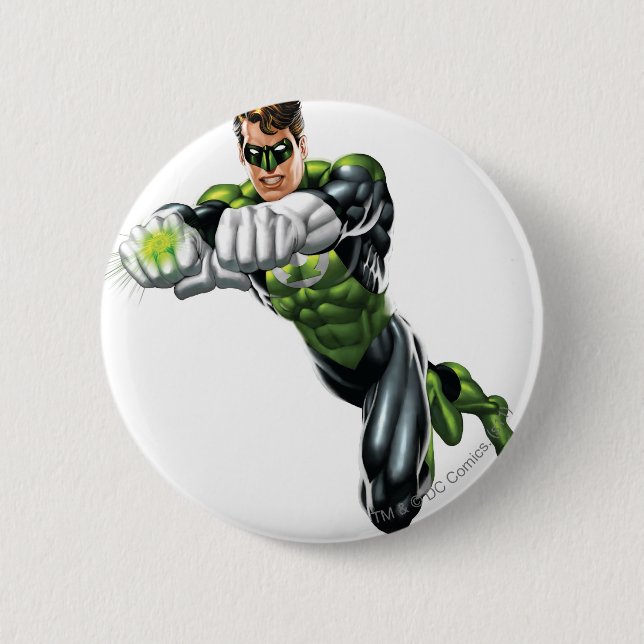 Green Lantern - Fully Rendered,  Both arms forward Pinback Button (Front)