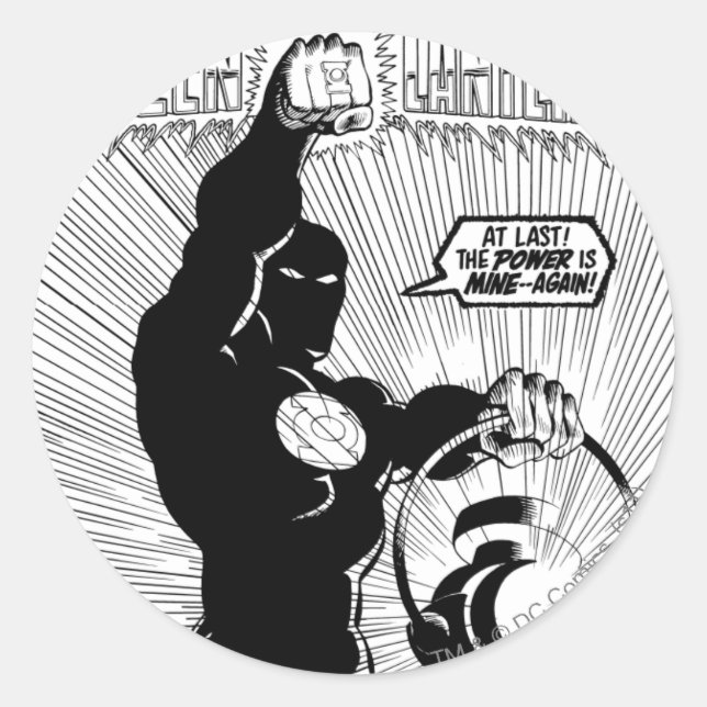 Green Lantern - Glowing Lantern, Black and White Classic Round Sticker (Front)